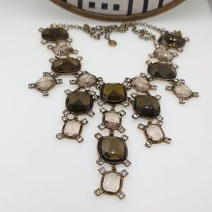 J. Crew Gold and Brown Bib Necklace with Intricate Metalwork